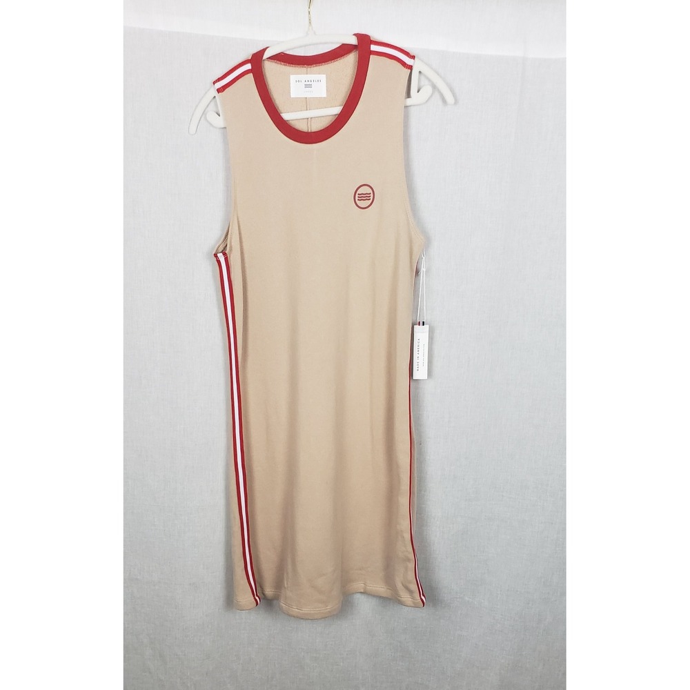 Sol Angeles Beige Red Stripe Sleeveless Ringer L Dress USA Athleisure Retro‎